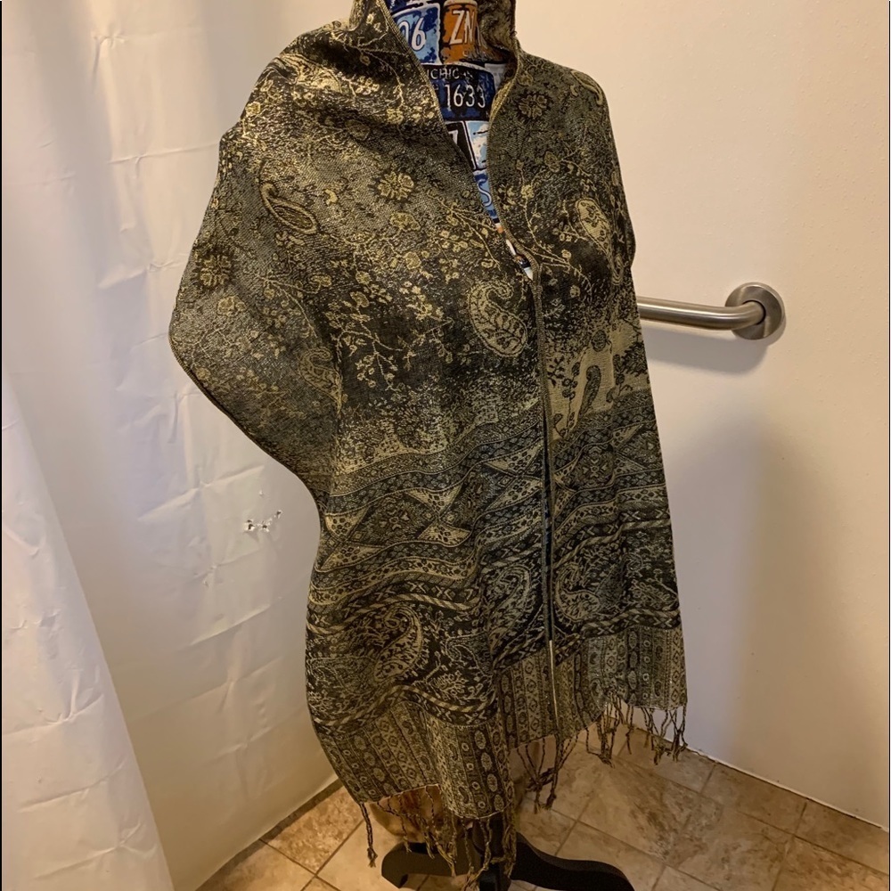 Gorgeous Black & Gold Scarf Long & Hand Knotted